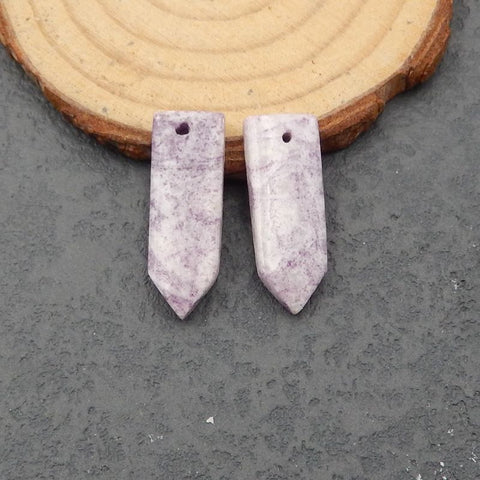 Paire de boucles d'oreilles en agate de dentelle violette, 26 x 9 x 4 mm, 4,04 g