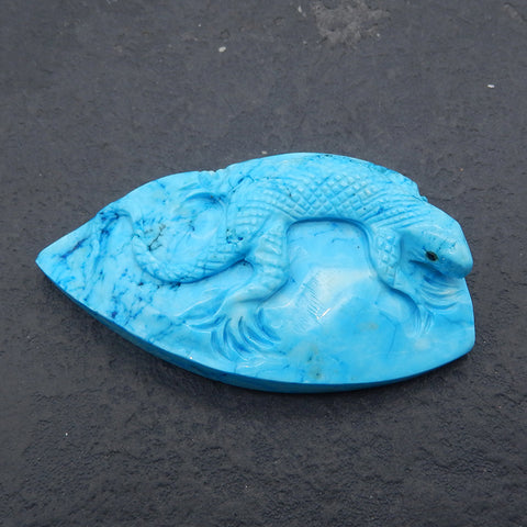 Carved Howlite Lizard Gemstone, Animal Figurine Carvings, 59x33x12mm, 33.2g