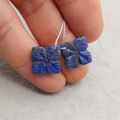 Natural Lapis Lazuli Carved flower Earring Beads 23x23x3mm, 3.4g