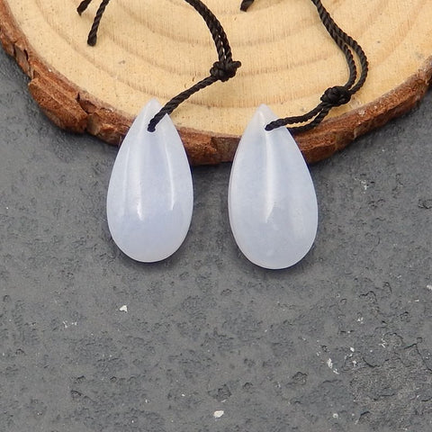 Paire de Boucles d'Oreilles Agate Dentelle Bleue Naturelle, 20x10x4mm, 2.5g
