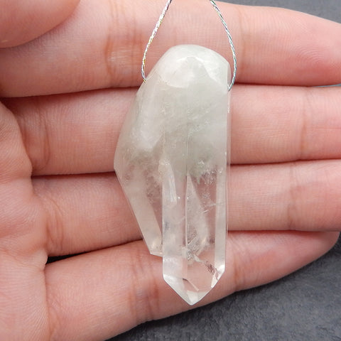 Natural Drusy White Quartz Stone Pendant Bead, Side Drilled Gemstone Pendant,Healing Stone For Jewelry Design, 49x22x16mm, 22.9g