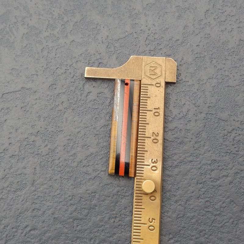 Intarsia of Obsidian, Red River and Tiger's Eye Earring Beads 36x9x3mm, 5.7g