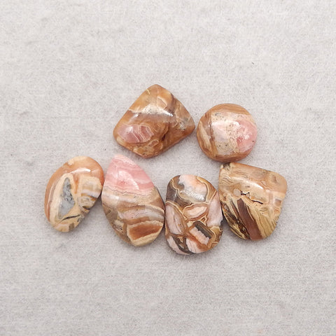6 PCS Natural Argentina Rhodochrosite Cabochons,19x12x4mm, 12x4mm, 8.9g