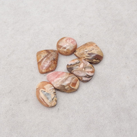 6 PCS Natural Argentina Rhodochrosite Cabochons,19x12x4mm, 12x4mm, 8.9g