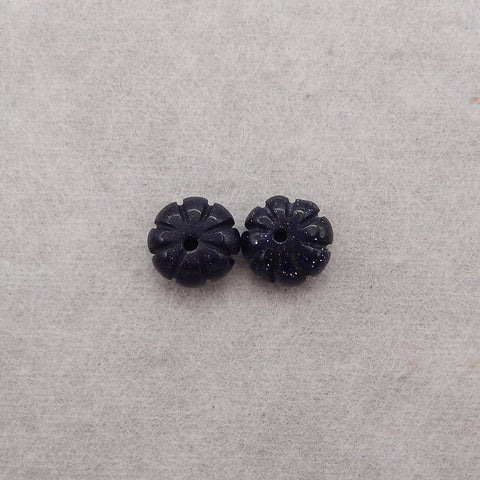 1 Pair Carved Natural Blue Sand Sun Sitara Flower Gemstone Earring Beads, Jewelry DIY Making, 15x5mm, 1.8g