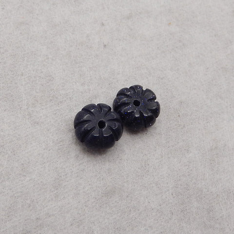 1 Pair Carved Natural Blue Sand Sun Sitara Flower Gemstone Earring Beads, Jewelry DIY Making, 15x5mm, 1.8g