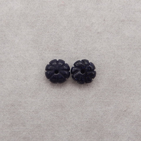 1 Pair Carved Natural Blue Sand Sun Sitara Flower Gemstone Earring Beads, Jewelry DIY Making, 15x5mm, 1.8g