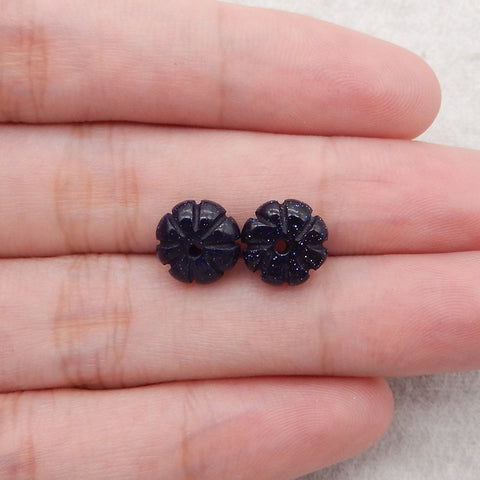 1 Pair Carved Natural Blue Sand Sun Sitara Flower Gemstone Earring Beads, Jewelry DIY Making, 15x5mm, 1.8g