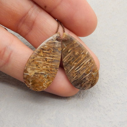 Natural Palm Root Stone Earring Beads 28*14*4mm, 3.5g
