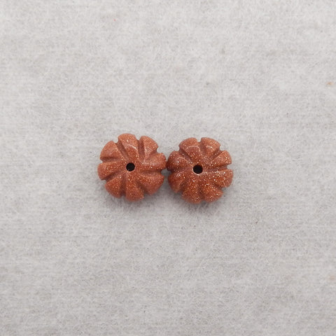 1 Pair Carved Natural Red Sand Sun Sitara Flower Gemstone Earring Beads, Jewelry DIY Making, 15x5mm, 1.9g