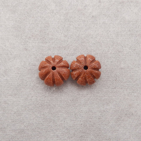 1 Pair Carved Natural Red Sand Sun Sitara Flower Gemstone Earring Beads, Jewelry DIY Making, 15x5mm, 1.9g