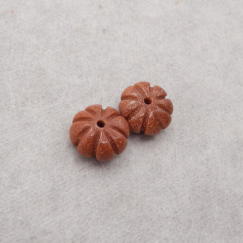 1 Pair Carved Natural Red Sand Sun Sitara Flower Gemstone Earring Beads, Jewelry DIY Making, 15x5mm, 1.9g