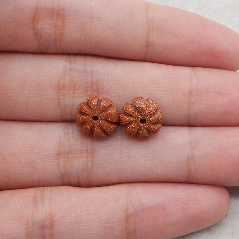 1 Pair Carved Natural Red Sand Sun Sitara Flower Gemstone Earring Beads, Jewelry DIY Making, 15x5mm, 1.9g