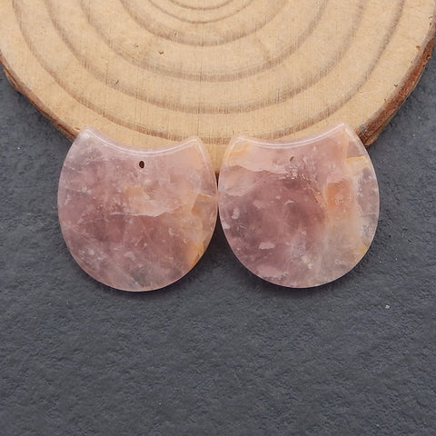 Natural Rose Quartz Earring Beads,Handmade Gemstone Earring pair,21x21x4mm,6.3g