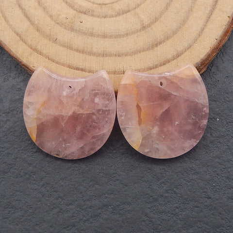 Natural Rose Quartz Earring Beads,Handmade Gemstone Earring pair,21x21x4mm,6.3g
