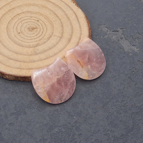 Natural Rose Quartz Earring Beads,Handmade Gemstone Earring pair,21x21x4mm,6.3g