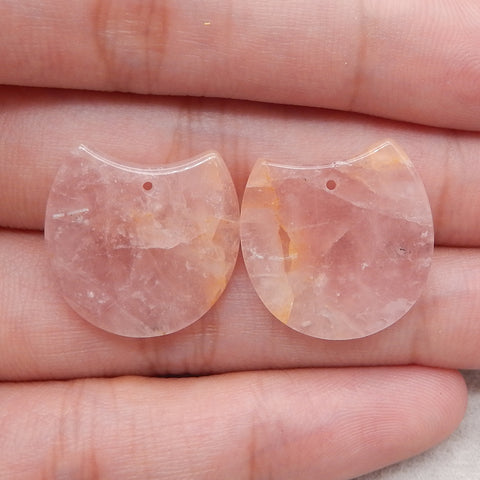 Natural Rose Quartz Earring Beads,Handmade Gemstone Earring pair,21x21x4mm,6.3g
