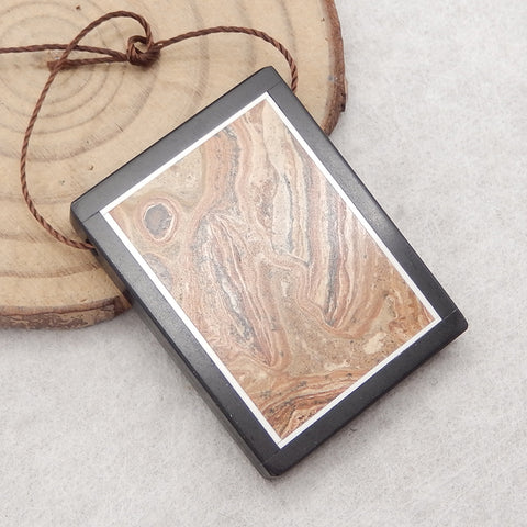 Natural Obsidian, Howlite And Picture Jasper Intarsia Gemstone Pendant Bead, Side Drilled Gemstone Pendant,Handmade Pendant Gift, 35x27x4mm, 11.3g