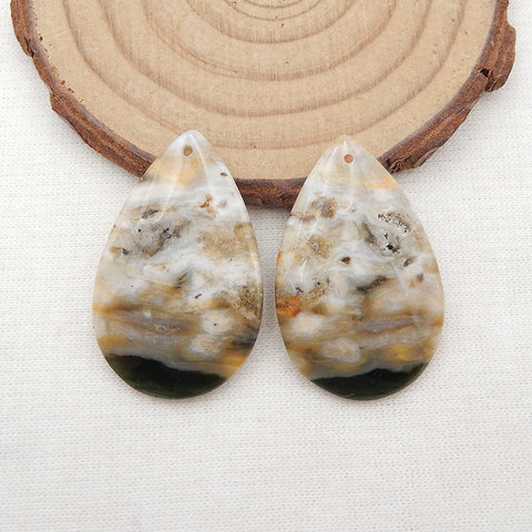 天然海洋碧玉钻孔耳环一对 35x22x4mm,,9.7g