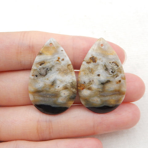 天然海洋碧玉钻孔耳环一对 35x22x4mm,,9.7g