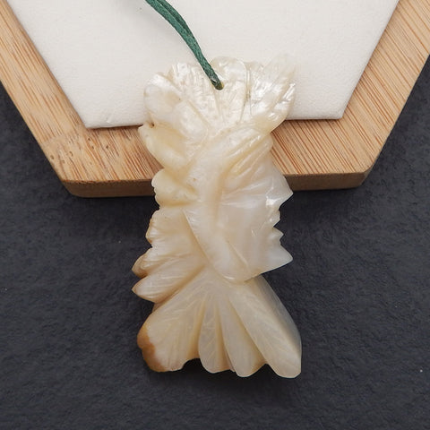 雕刻天然拉长石宝石印第安头饰,48x23x6mm,10.8g