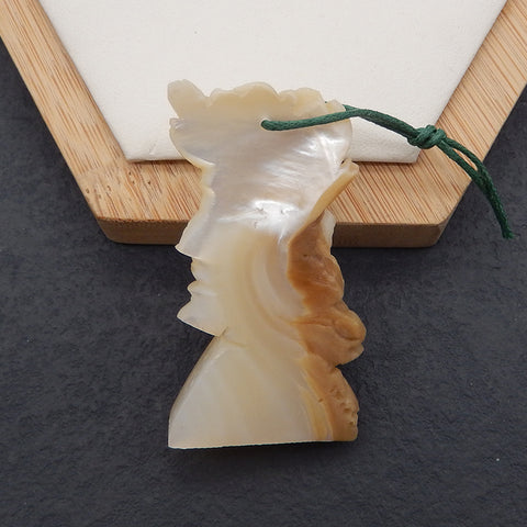 雕刻天然拉长石宝石印第安头饰,48x23x6mm,10.8g