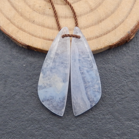 Natural Blue Lace Agate Gemstone Earring Beads, Semi-Precious Gemstones For Jewelry Making,30×10×4mm,3.4g