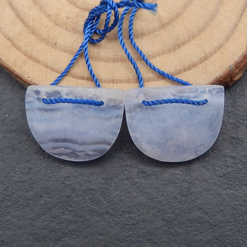 Natural Blue Lace Agate Double Holes Gemstone Earring Beads, Semi-Precious Gemstones For Jewelry Making,14×18×4mm,3.5g