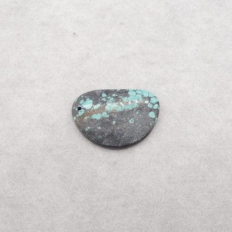 1PC Natural Beautitul Turquoise And Obsidian Intarsia Gemstone Pendant Bead, Gemstone For Jewelry DIY Making, Drilled Flatback Cabochon, 29×21×4mm, 4g