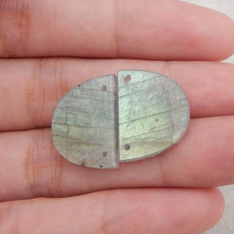 Natural Flash Labradorite Double Hole Gemstone Earrings, Gemstone Earring Pair, 15×20×3mm, 3.5g