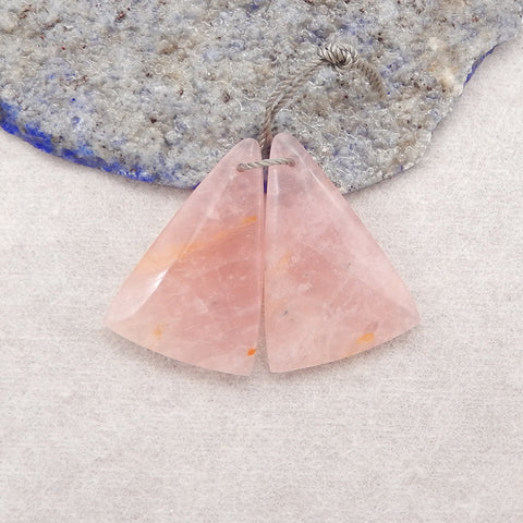 Natural Rose Quartz Earring Beads,Handmade Gemstone Earring pair,26x18x5mm,5.8g