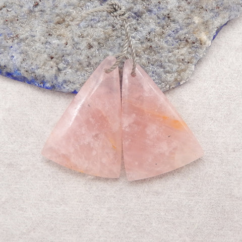 Natural Rose Quartz Earring Beads,Handmade Gemstone Earring pair,26x18x5mm,5.8g