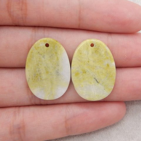 Natural Serpentine Gemstone Earring Beads,Drill Gemstone Earring Pair,24x18x2mm, 4.3g