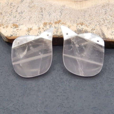 Intarsia of Crystals And Pink Quartz Earring Beads 20*30*5mm, 8.3g