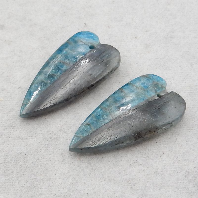 Intarsia of Labradorite and Apatite Earring Beads 32*16*5mm, 10.5g