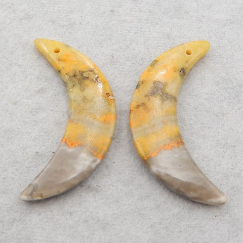 Natural Bumblebee Jasper Carved moon Earring Beads 32*16*4mm, 4.4g
