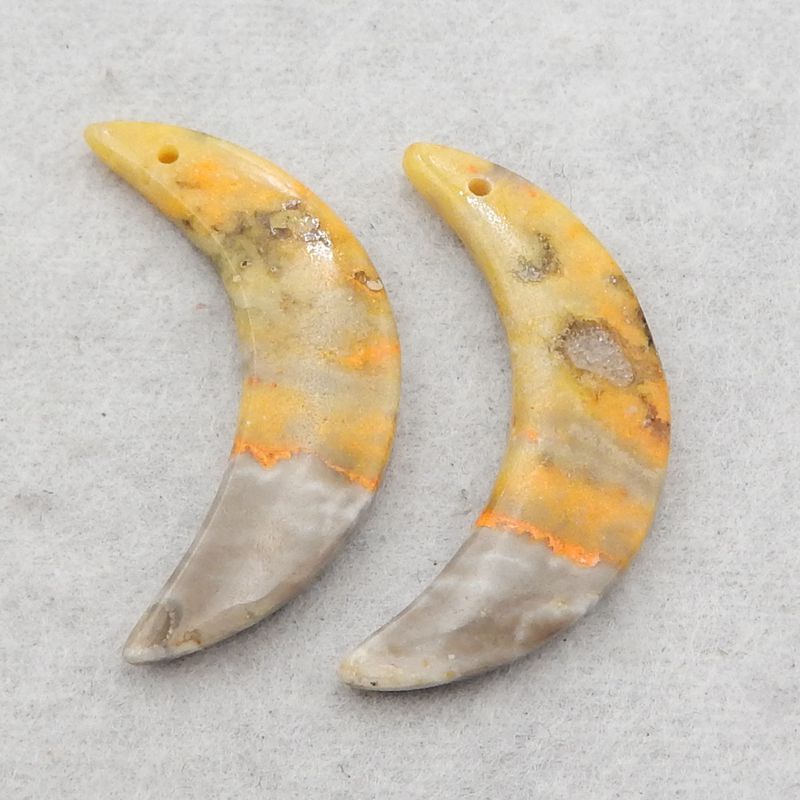 Natural Bumblebee Jasper Carved moon Earring Beads 32*16*4mm, 4.4g