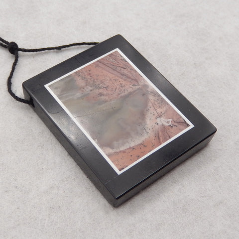 Natural Obsidian, Howlite And Chohua Jasper Intarsia Gemstone Pendant Bead, Side Drilled Gemstone Pendant,Handmade Pendant Gift, 39x33×6mm, 19.2g