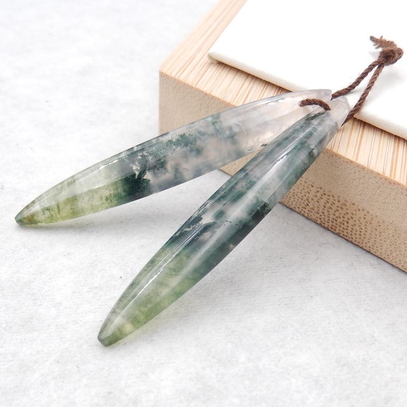 Natural Moss Agate Earring Beads 54*9*5mm, 6.5g