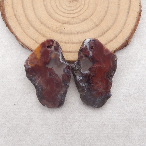 Nugget (Rough Sides) Natural Warring States Red Agate Gemstone Earring Beads,Jewelry DIY Making,31x19x3mm,7.4g