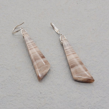 Natural Wood Fossil Earrings with 925 Sterling Silver 45*12*6mm, 8.6g