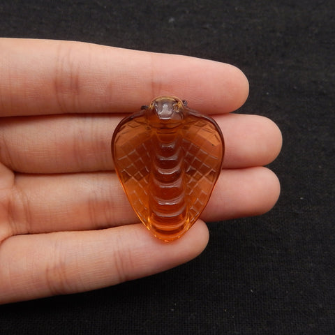 Hand Carved Yellow Quartz Snake (Cobra) Gemstone Pendant Bead, 35x26x11mm, 10.1g