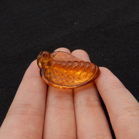 Hand Carved Yellow Quartz Snake (Cobra) Gemstone Pendant Bead, 35x26x11mm, 10.1g