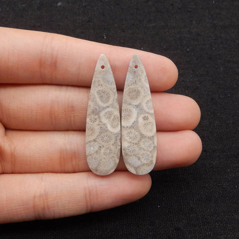 Natural Indonesian Coral Fossil Gemstone Earring Beads, 40x12x4mm, 5.3g