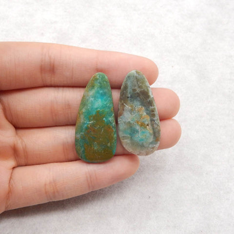 2PCS Natural Blue Opal Gemstone Cabochons, 36x17x4mm, 34x17x4mm, 6.3g