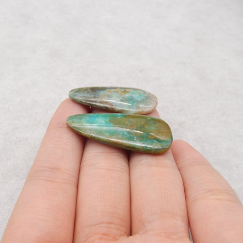 2PCS Natural Blue Opal Gemstone Cabochons, 36x17x4mm, 34x17x4mm, 6.3g