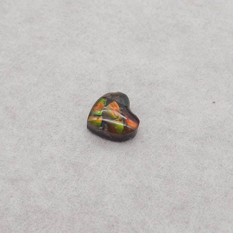 Natural Flash Canadian Ammonite, Obsidian And White Quartz Intarsia Heart Gemstone Cabochon, 11x11x4mm, 0.7g