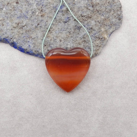 Carved Natural Red Agate Heart Shape Side Drilled Gemstone Pendant Bead, 25x25x8mm, 7.4g