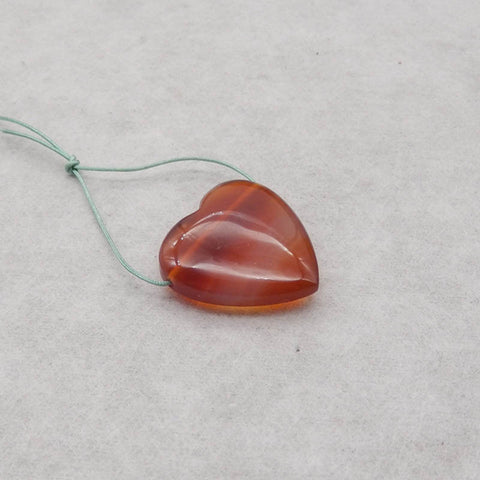 Carved Natural Red Agate Heart Shape Side Drilled Gemstone Pendant Bead, 25x25x8mm, 7.4g