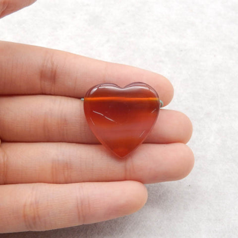 Carved Natural Red Agate Heart Shape Side Drilled Gemstone Pendant Bead, 25x25x8mm, 7.4g
